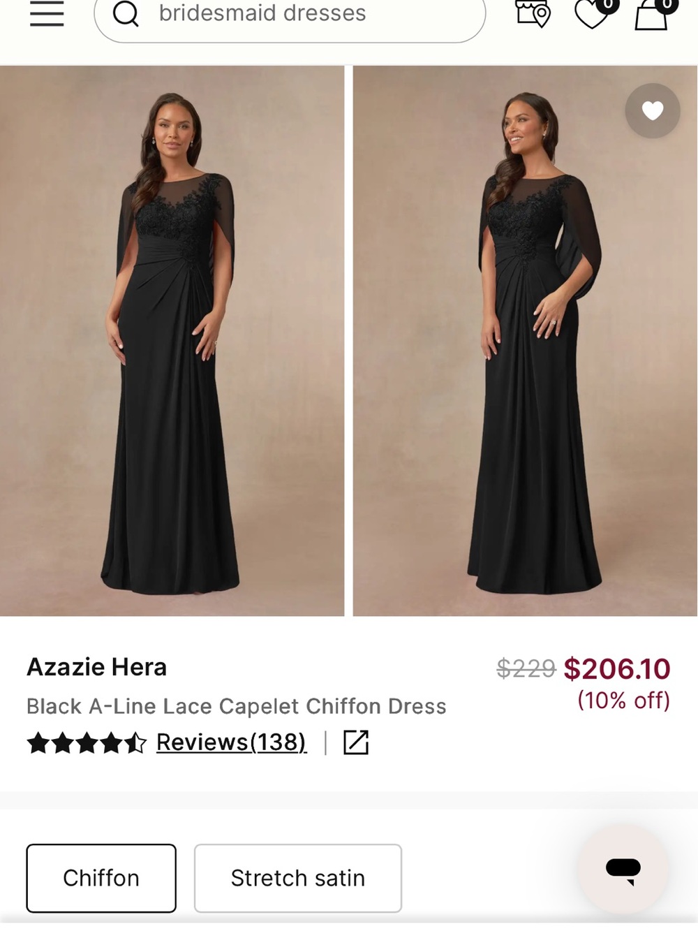 Azazie Black Hera Maxi Dress with Lace Capelet